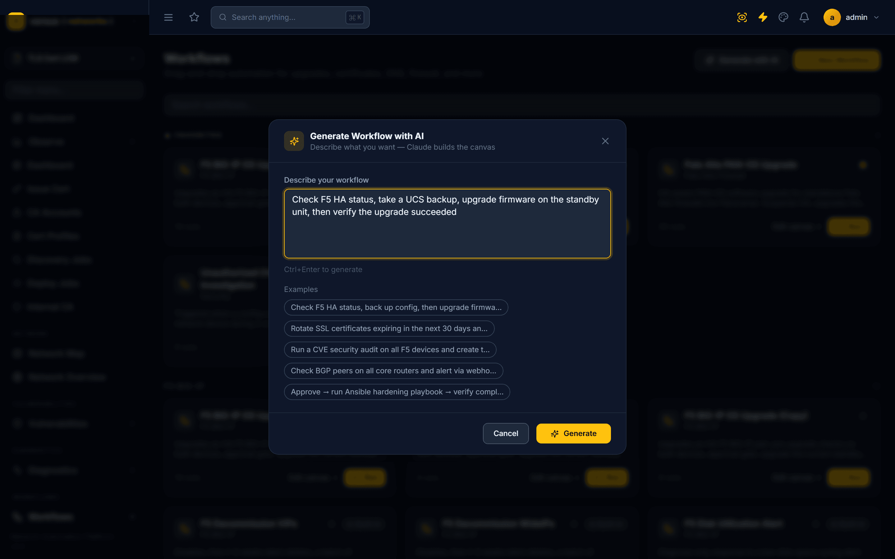 Click to enlarge Typing a natural language prompt in the Generate Workflow with AI dialog