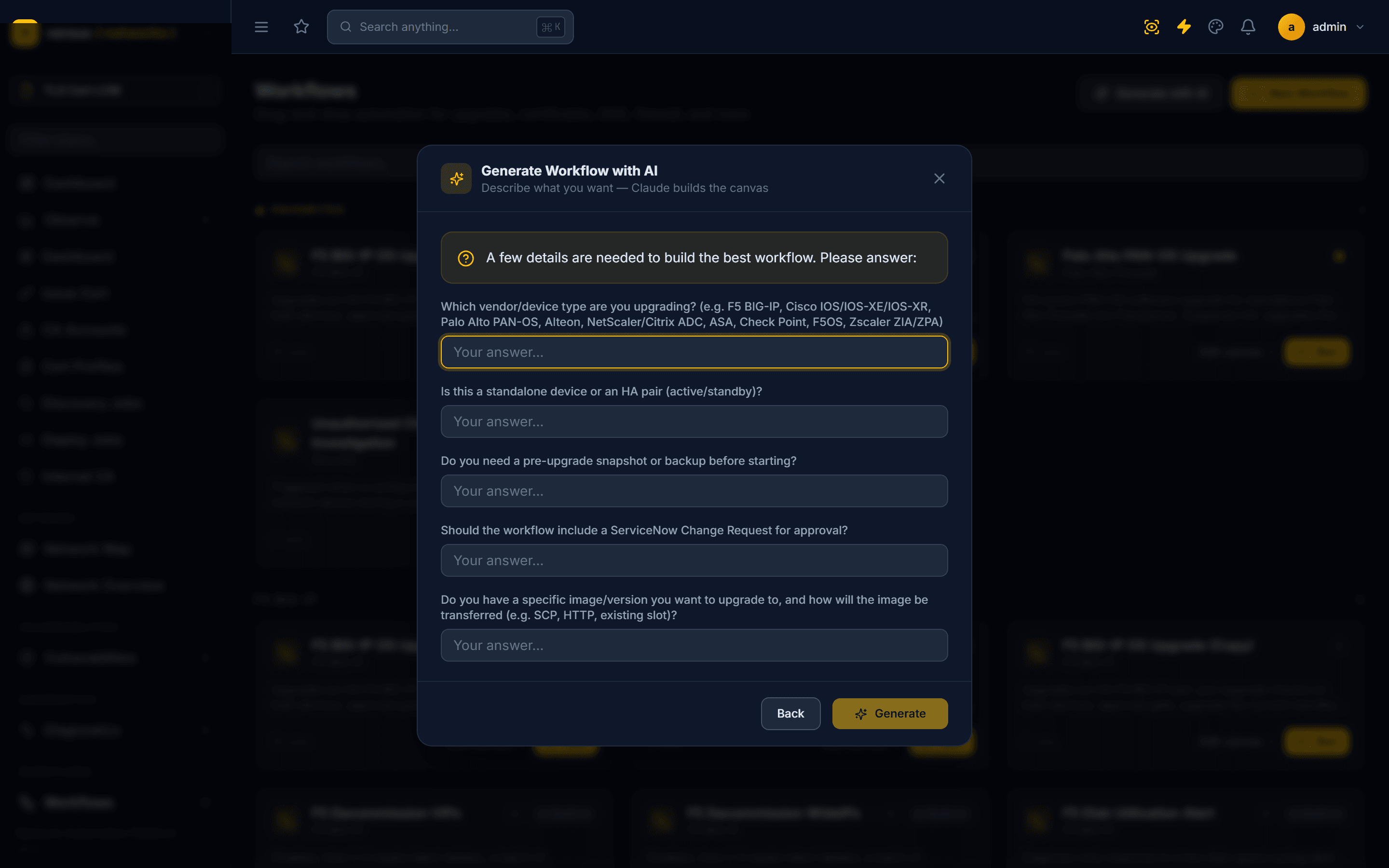 Click to enlarge The AI generator asking clarifying questions before building