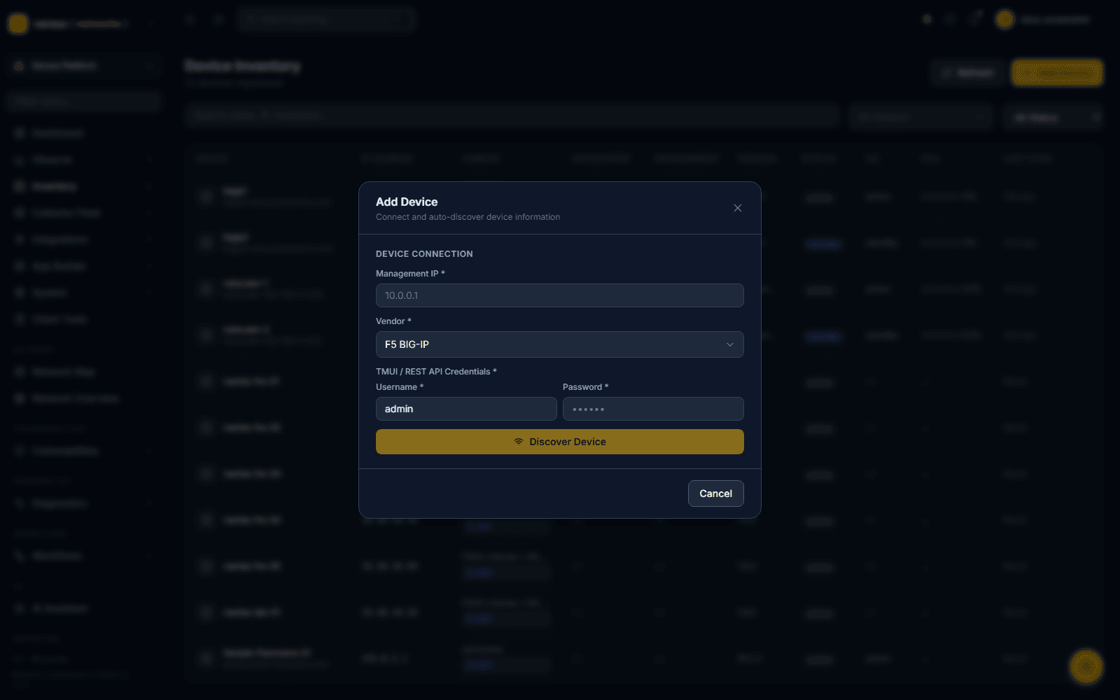 Click to enlarge Add Device modal