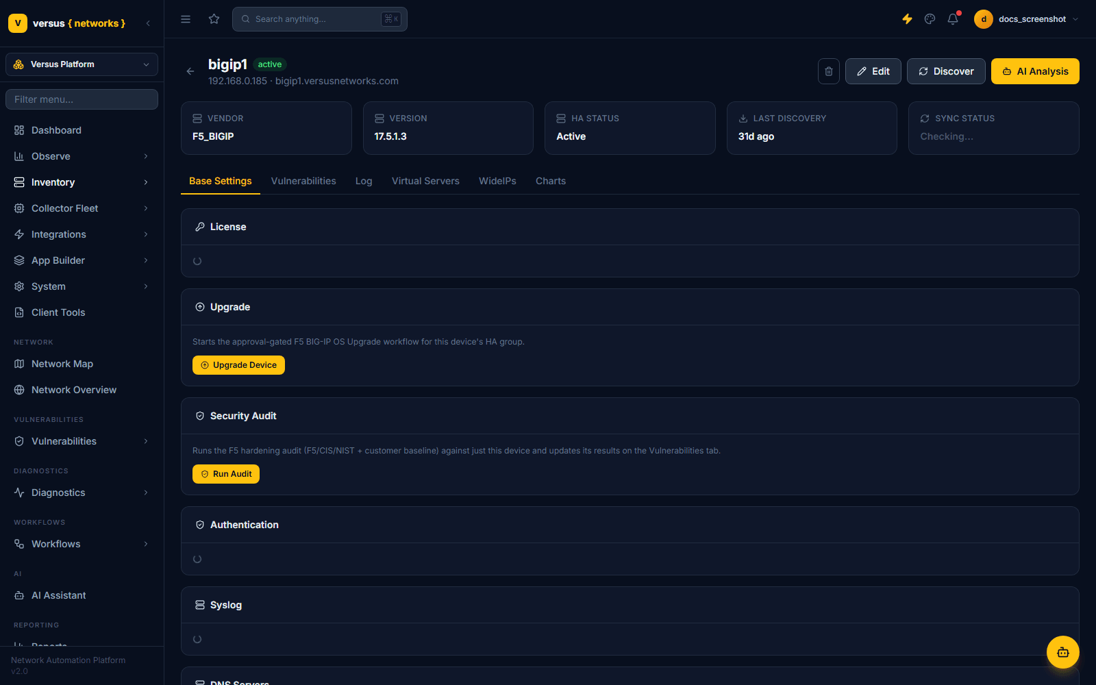 Click to enlarge F5 BIG-IP Base Settings tab showing License, Upgrade, and Security Audit
