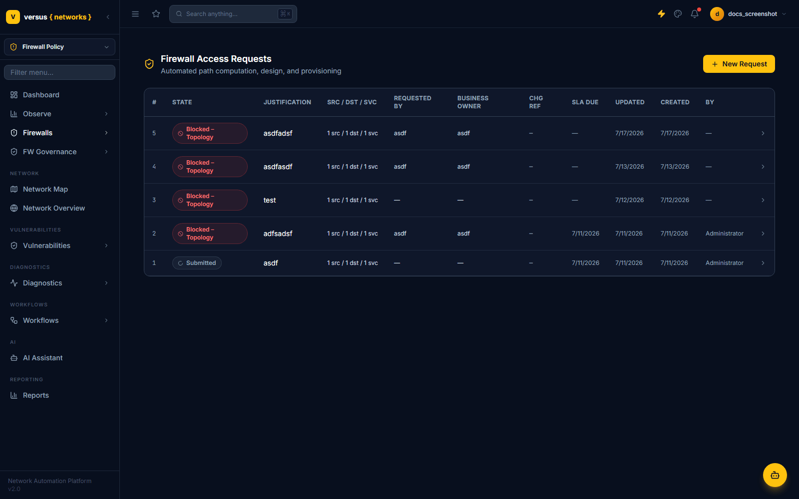 Click to enlarge Firewall Access Requests list