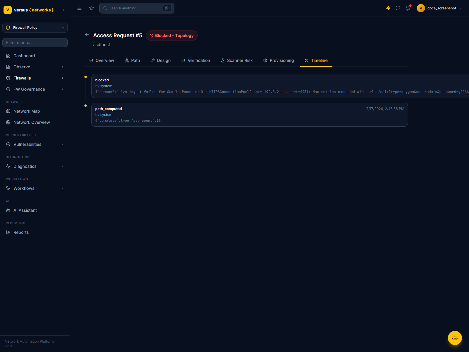 Click to enlarge Timeline tab showing pipeline audit events