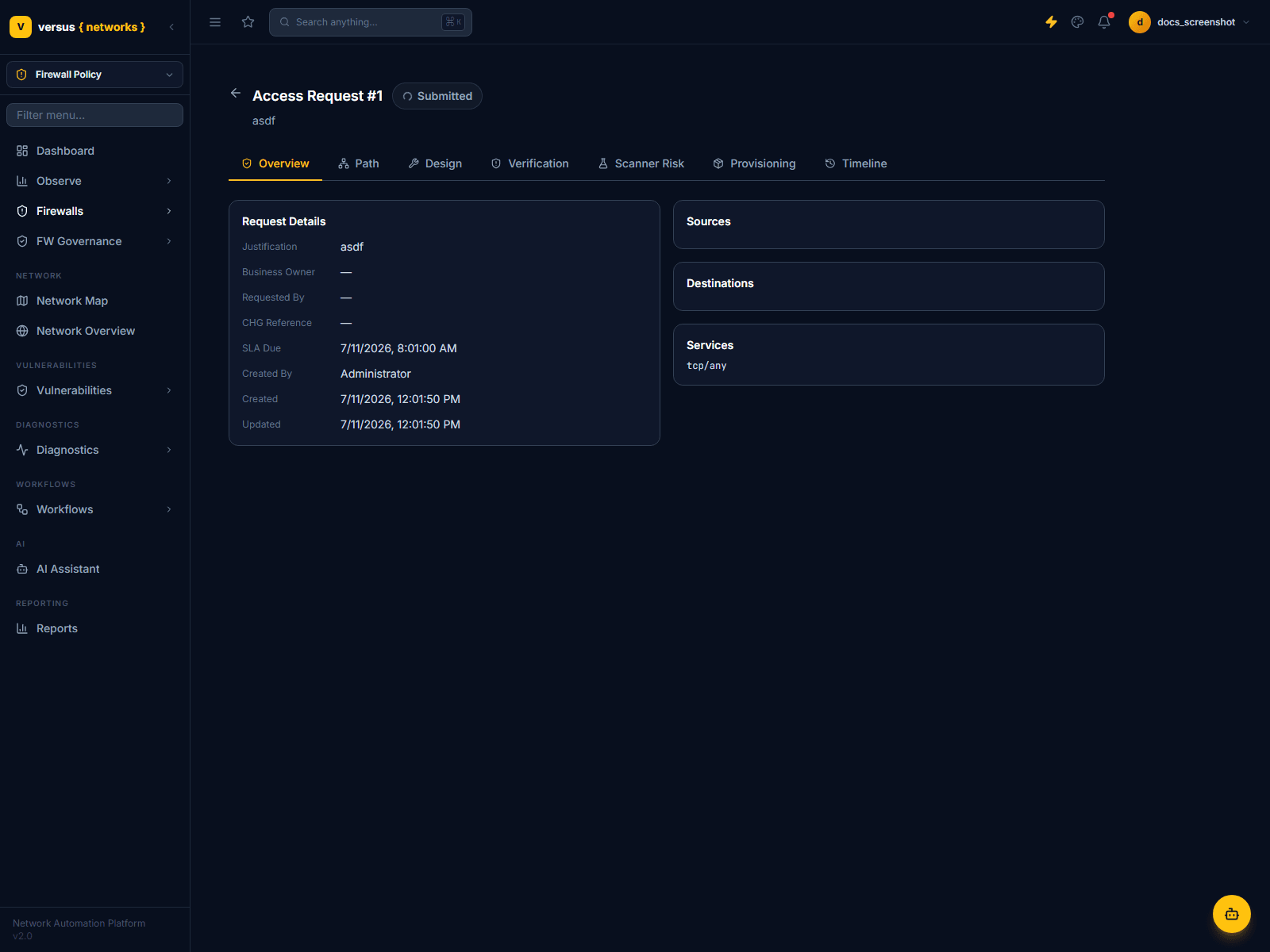 Click to enlarge A freshly submitted access request in the Submitted state