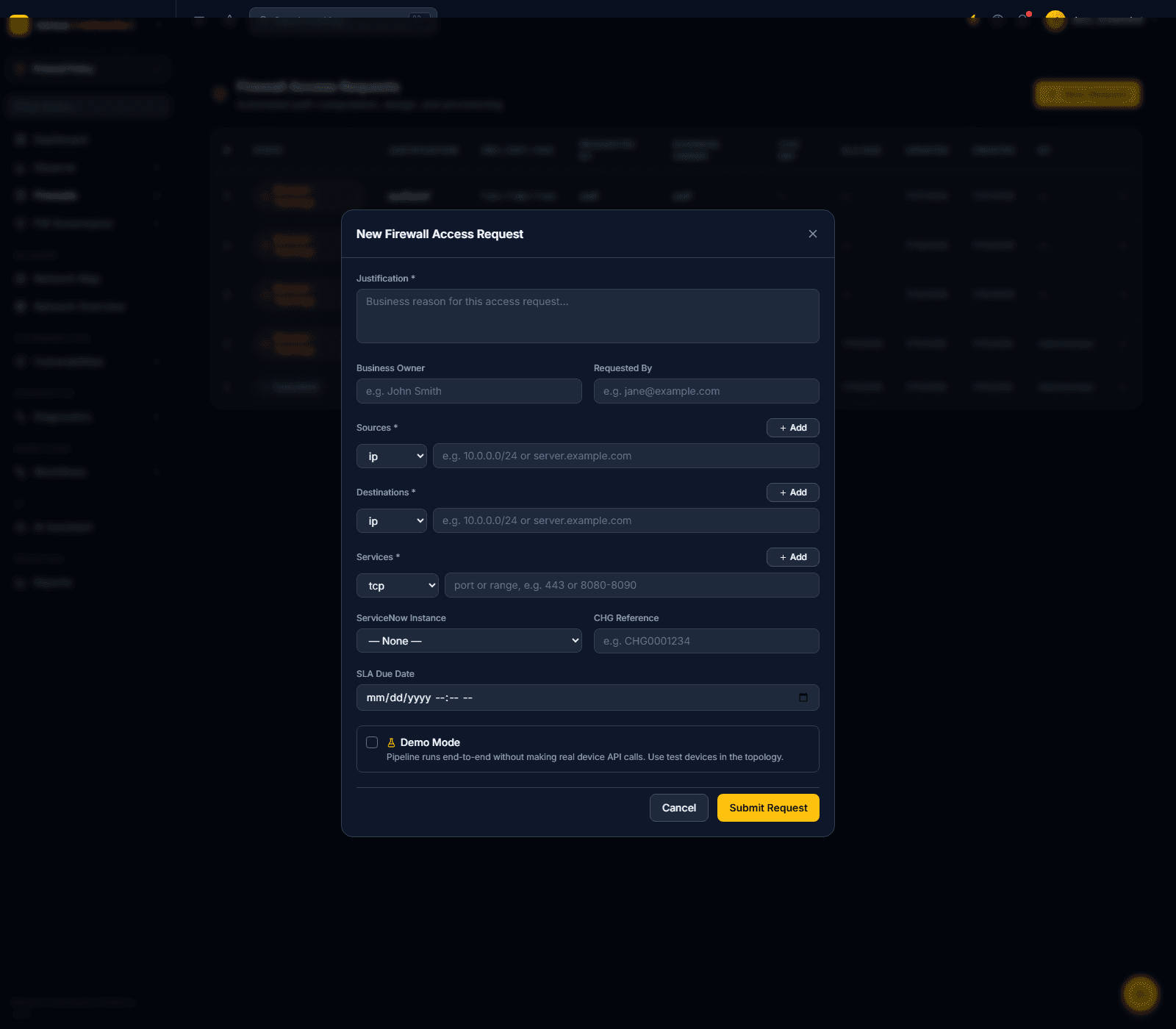 Click to enlarge New Firewall Access Request form