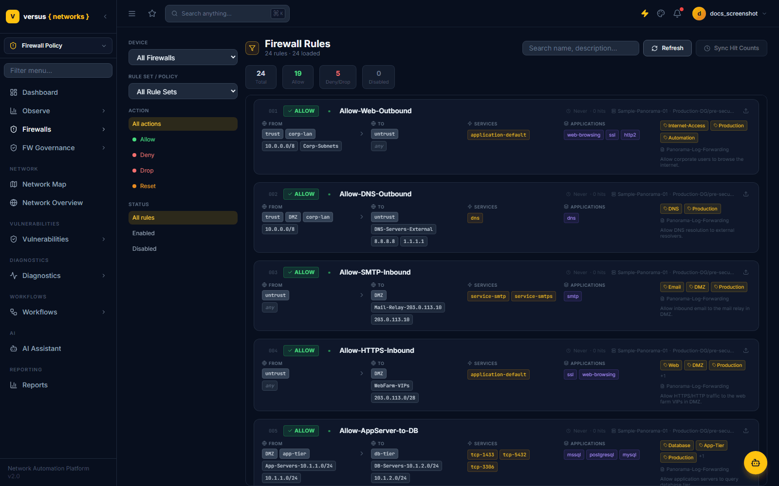 Click to enlarge Firewall Rules list