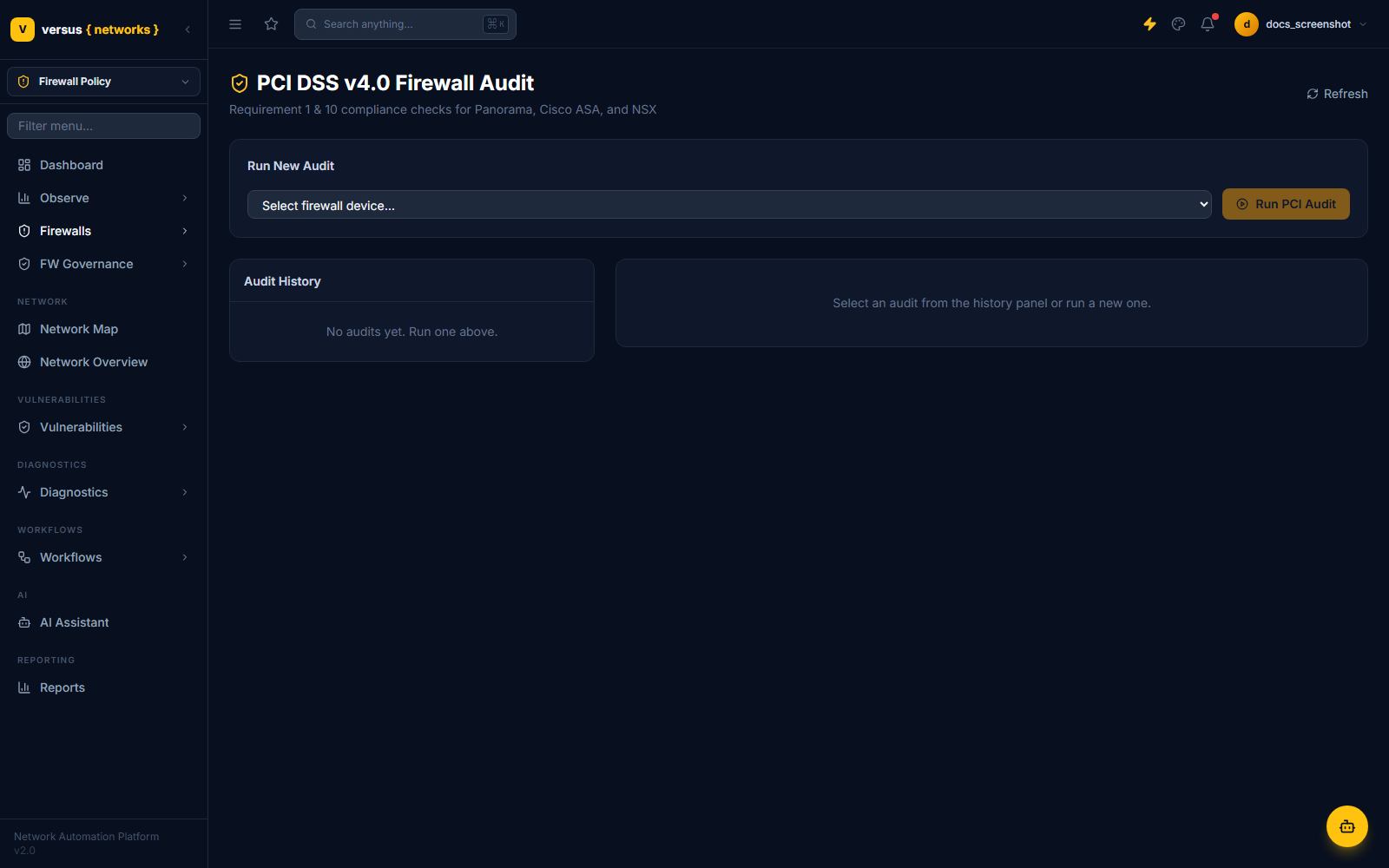 Click to enlarge PCI DSS v4.0 Firewall Audit — empty state