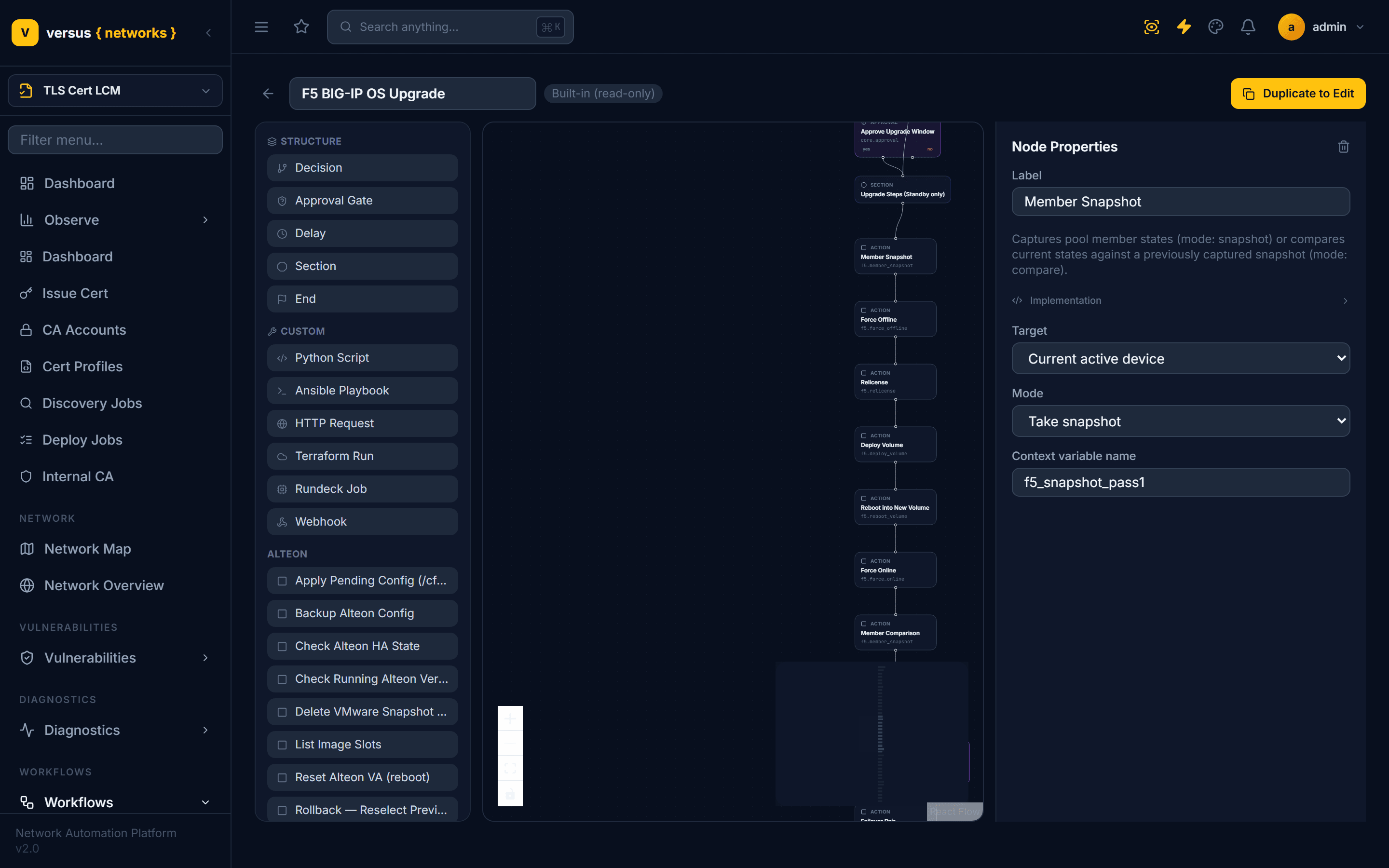 Click to enlarge Node Properties panel for a built-in workflow step