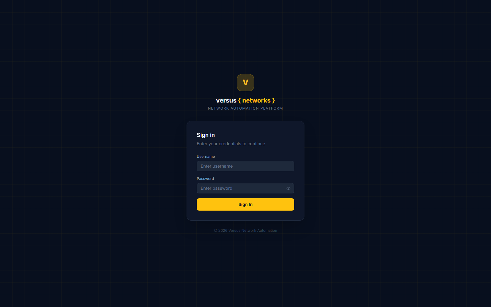 Click to enlarge Versus sign-in screen