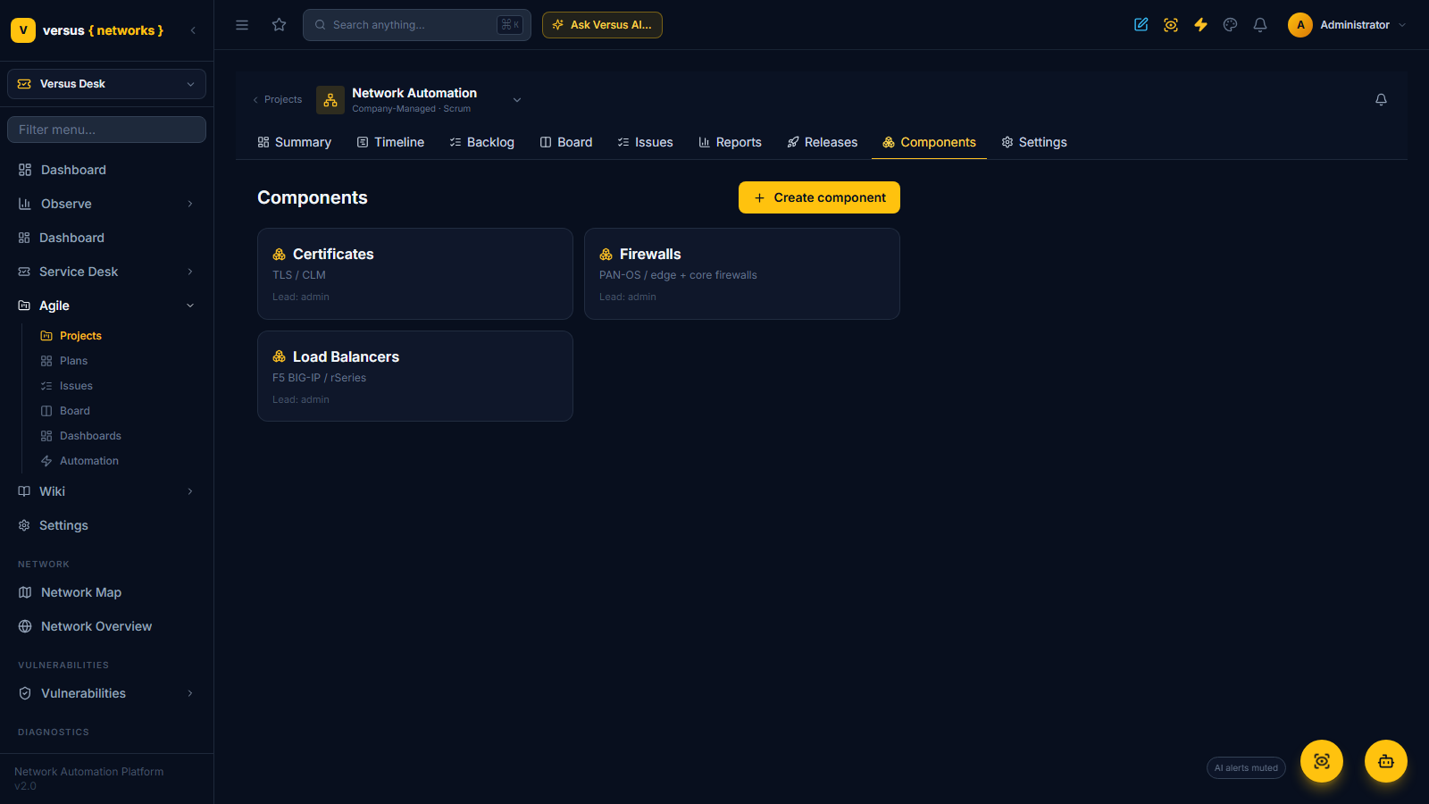 Click to enlarge Components page with Certificates, Firewalls and Load Balancers cards