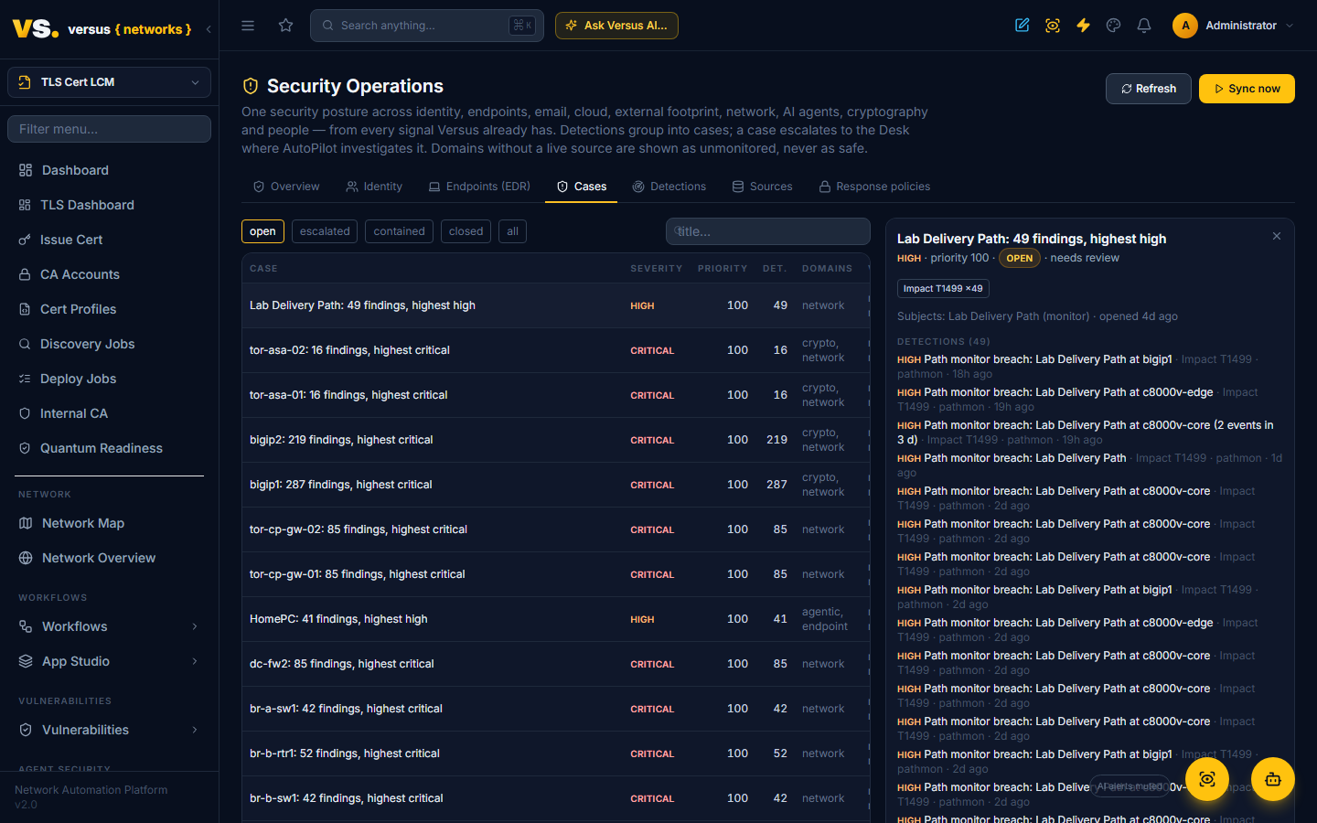 Click to enlarge A case — its detections, ATT&CK chain, verdict and the escalate / contain / close actions