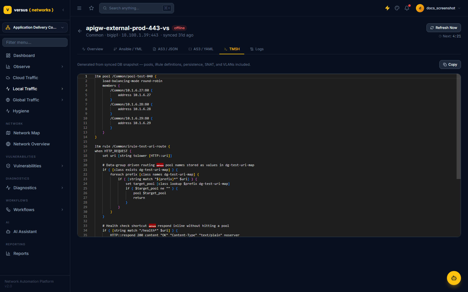 Click to enlarge Virtual server detail, TMSH tab