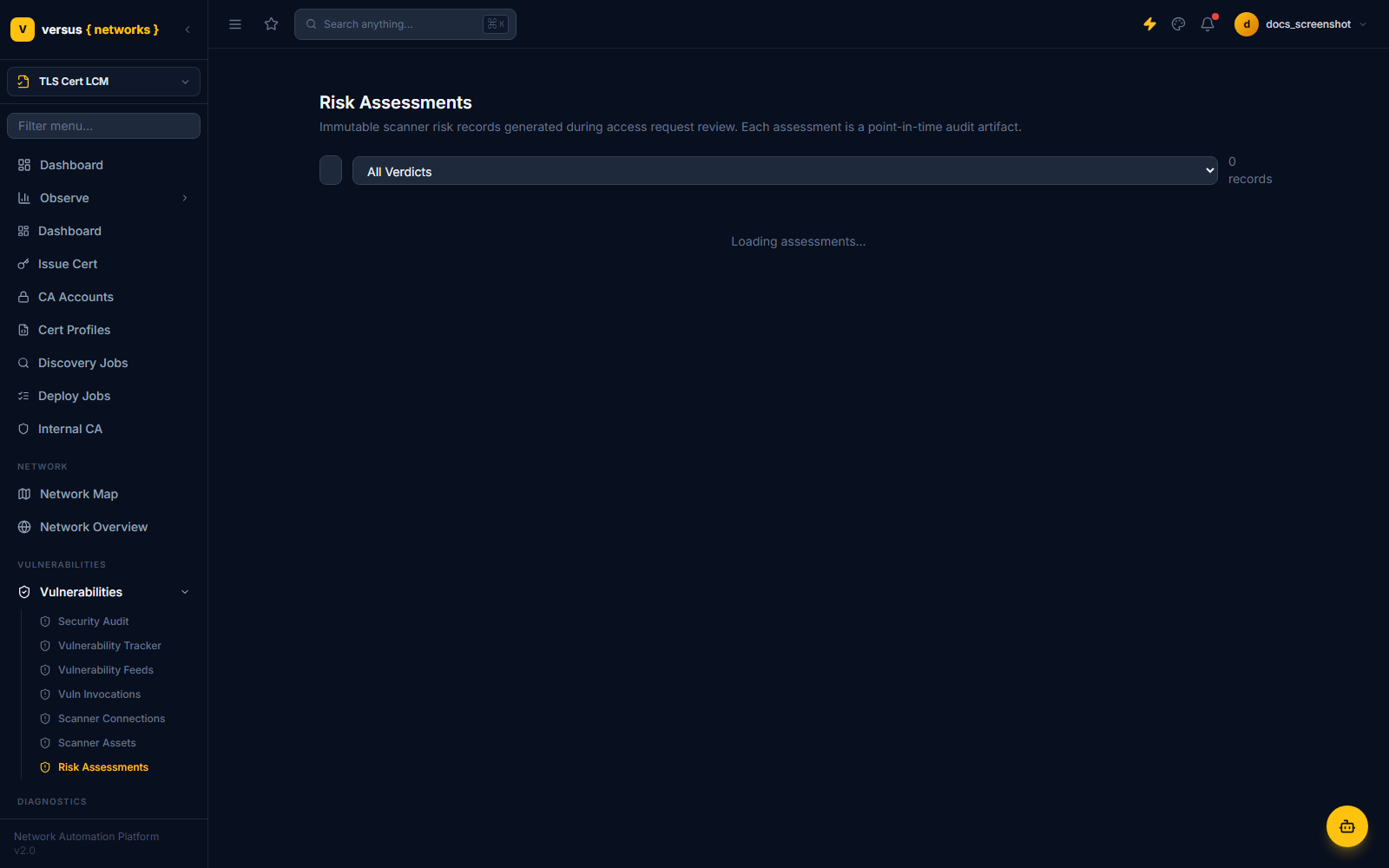 Risk Assessments page with no records yet