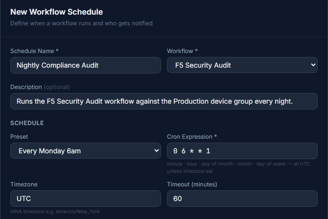 Click to enlarge New Workflow Schedule form